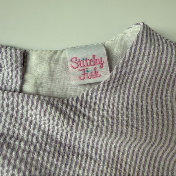 Stitchy Fish Rebecca Ric Rac Purple Seersucker Dress Girls Size 6 - Picture 4 of 5